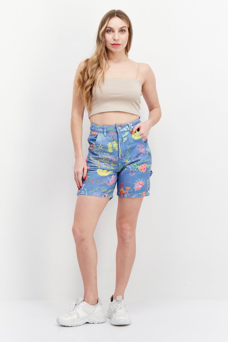 Misfit Women Allover Print Denim Shorts, Blue Combo - Image 2
